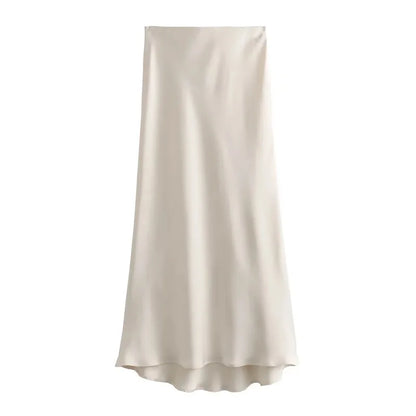 Satijnen damesrok met hoge taille en glans – Aurine