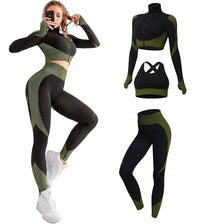 3-Delig Naadloos Dames Sportset met Patchwork Design – Sylvara