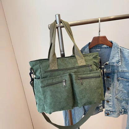 Corduroy tote bag met laptopvak voor dames – Rovena