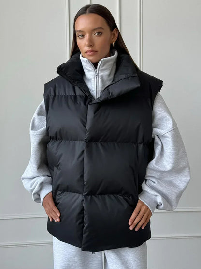 Losse katoenen puffer bodywarmer voor dames – Anouk