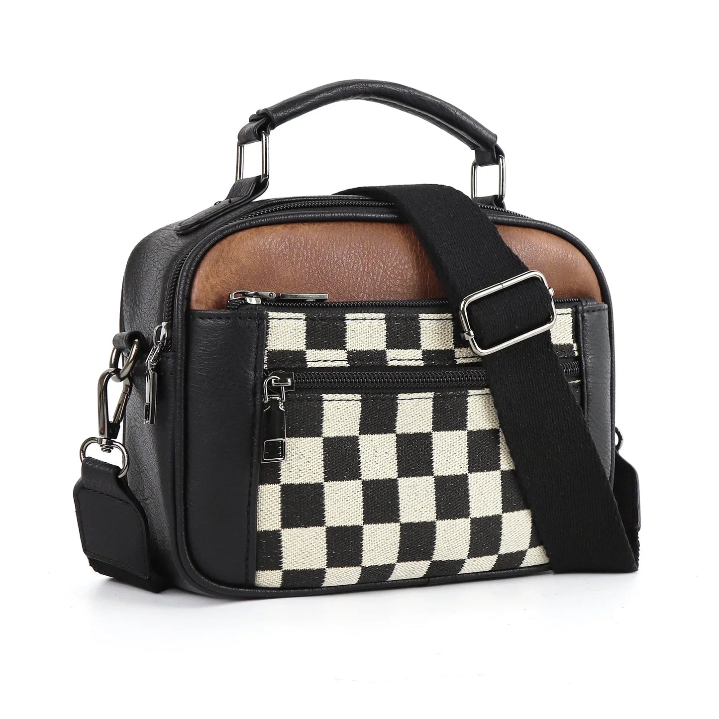 Canvas crossbody tas met schaakprint voor dames – Lureva