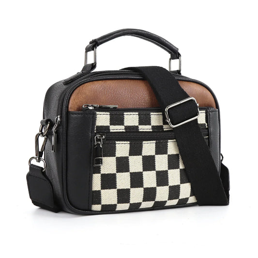 Canvas crossbody tas met schaakprint voor dames – Lureva