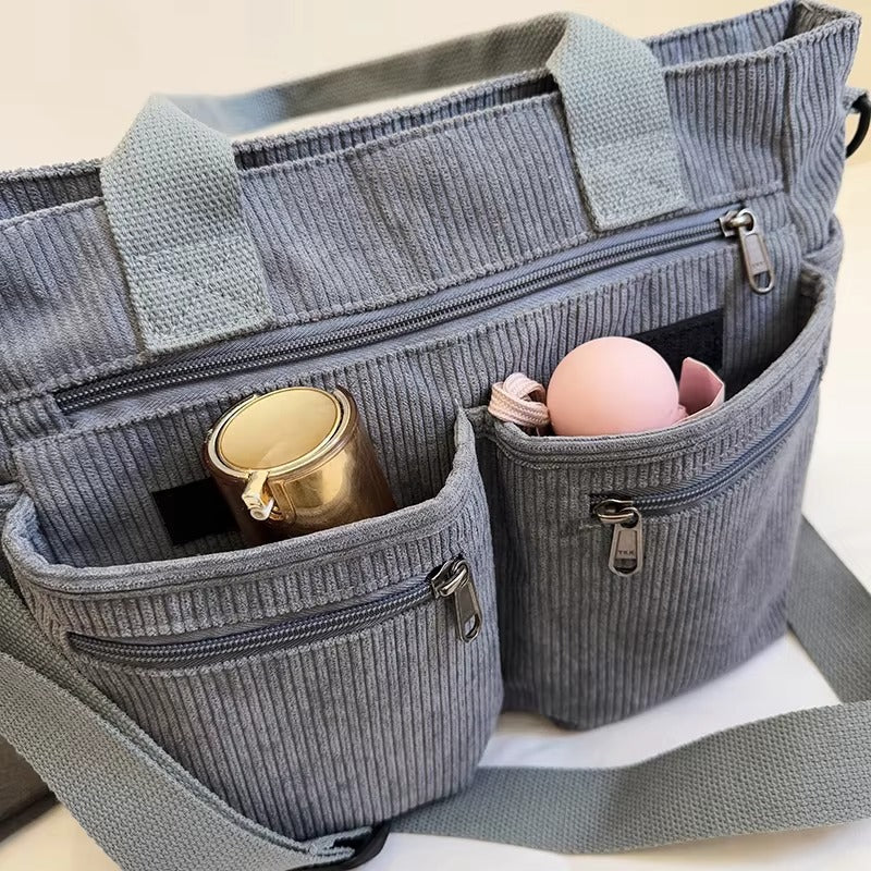 Corduroy tote bag met laptopvak voor dames – Rovena