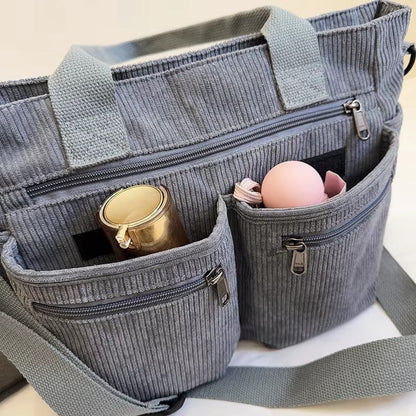 Corduroy tote bag met laptopvak voor dames – Rovena