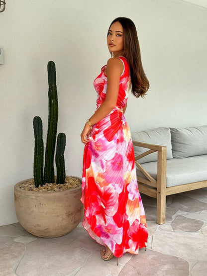 Geplooide Eén-Schouder Zomerjurk met Print – Sophie
