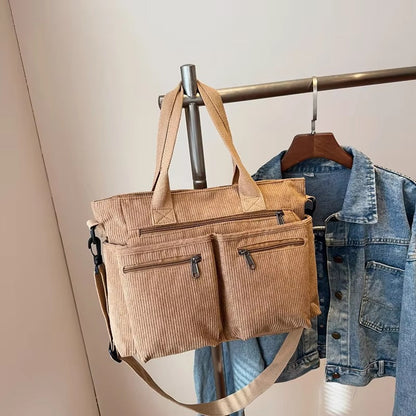 Corduroy tote bag met laptopvak voor dames – Rovena