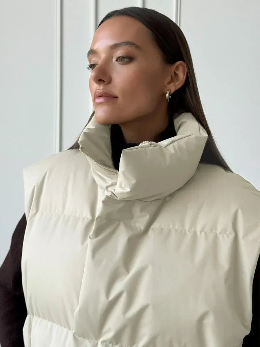 Losse katoenen puffer bodywarmer voor dames – Anouk