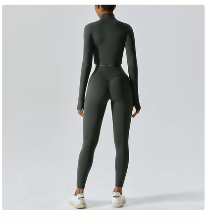 Naadloos Sportset voor Dames met Zip Top en High Waist Legging – Aerexa