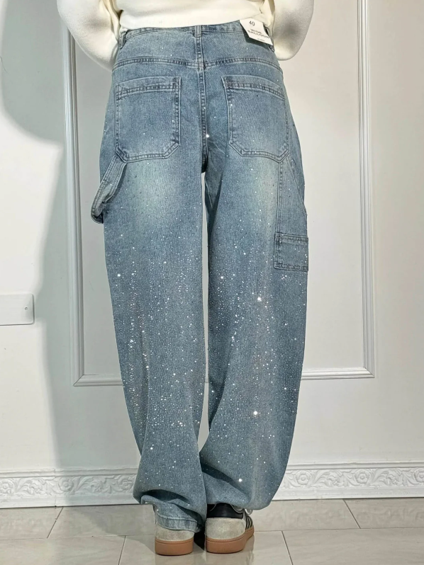 Oversized dames jeans met diamant details – NovaGlow