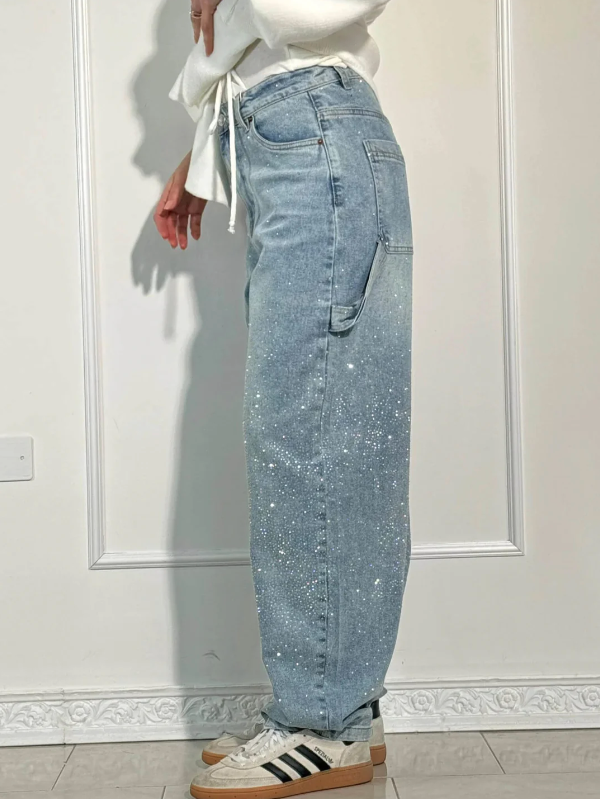 Oversized dames jeans met diamant details – NovaGlow