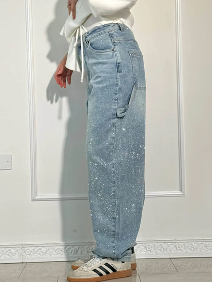 Oversized dames jeans met diamant details – NovaGlow