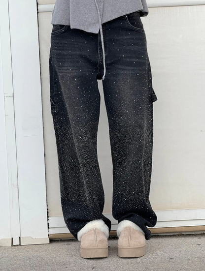 Oversized dames jeans met diamant details – NovaGlow