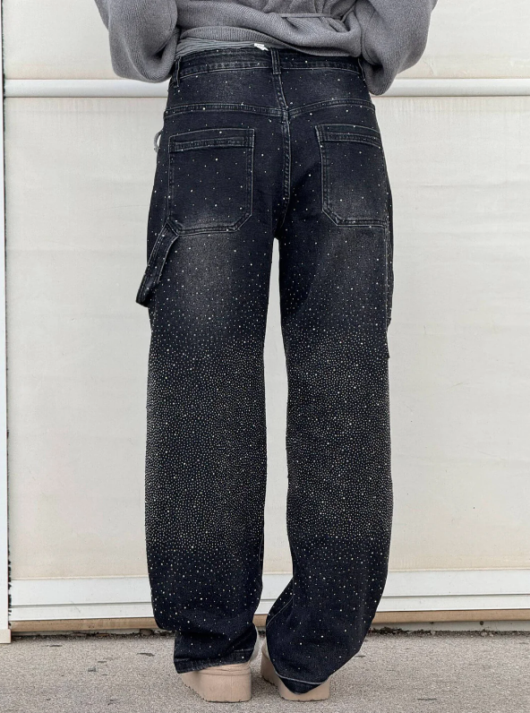 Oversized dames jeans met diamant details – NovaGlow