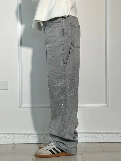 Oversized dames jeans met diamant details – NovaGlow