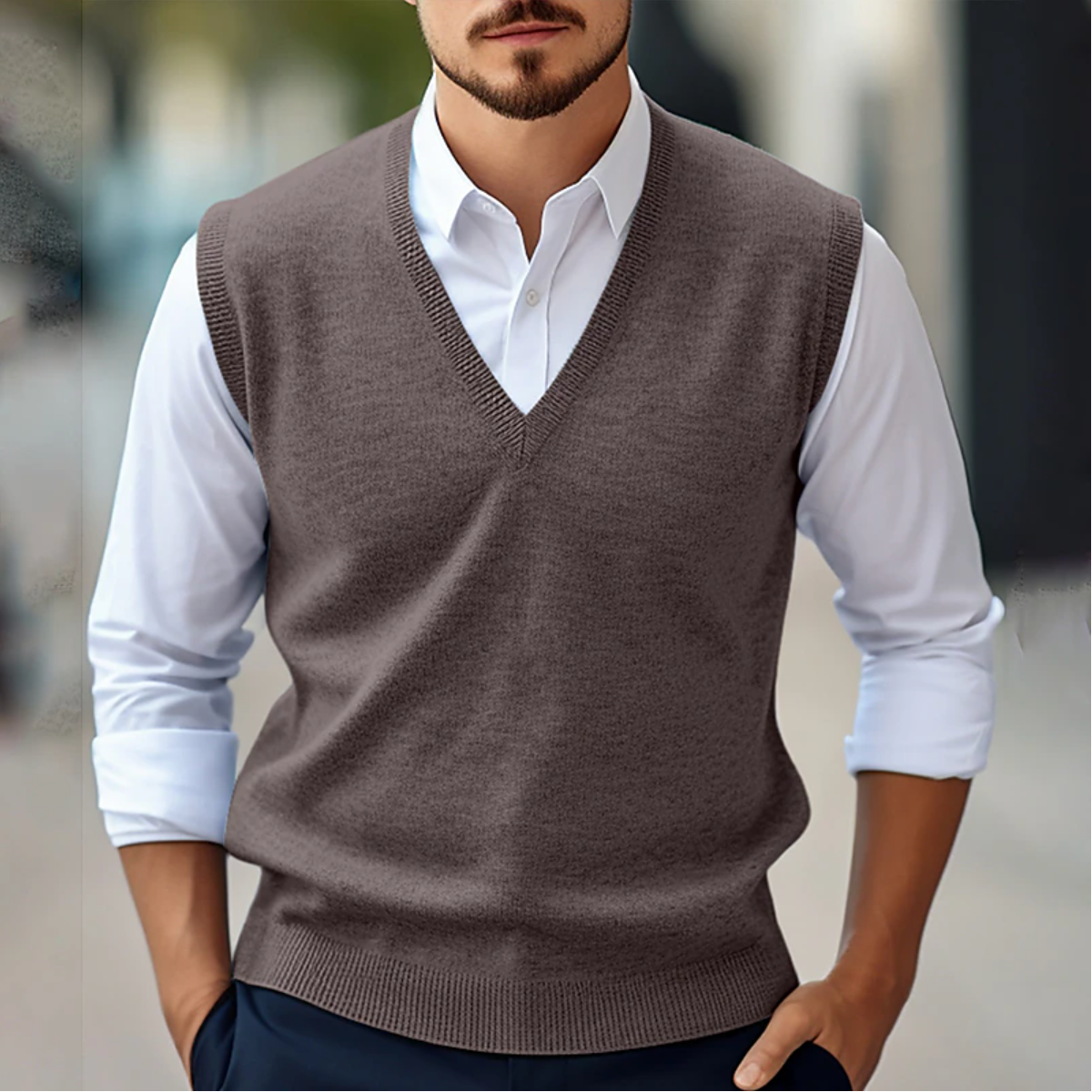 V-hals Mouwloze Sweater voor Comfort en Stijl - Jeroen