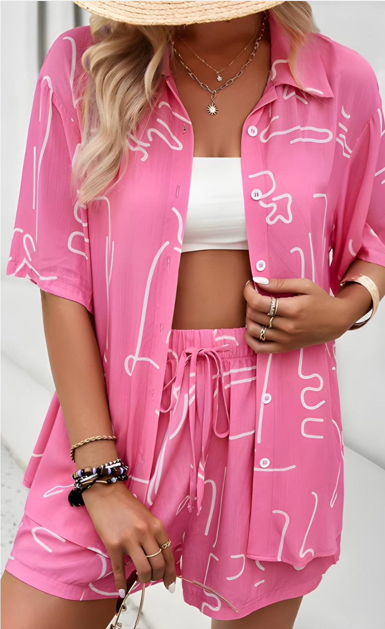 Luchtige dames set met print en hoge shorts – Amaya