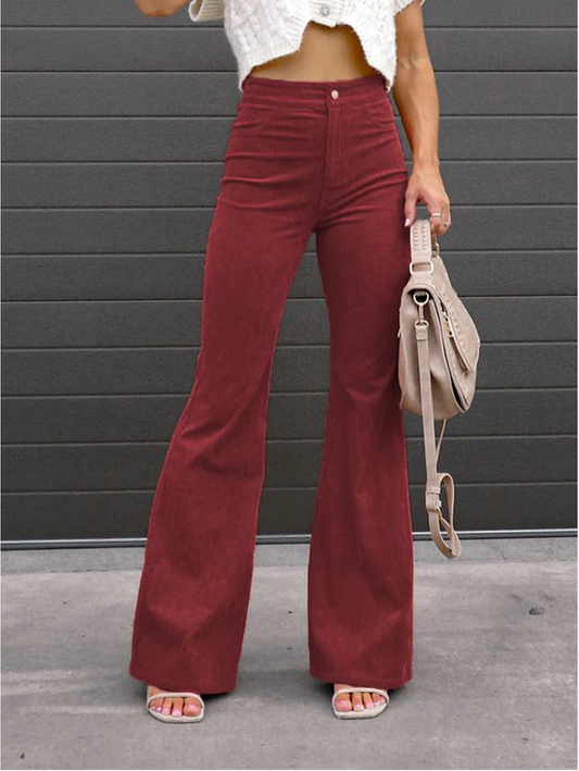 Corduroy flared broek met hoge taille voor dames – Elise