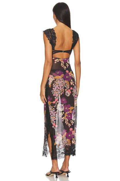 Maxi jurk met bloemenprint en open rug – Selena