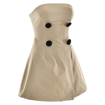 Strapless mini jurk met knopen en asymmetrie – Margot