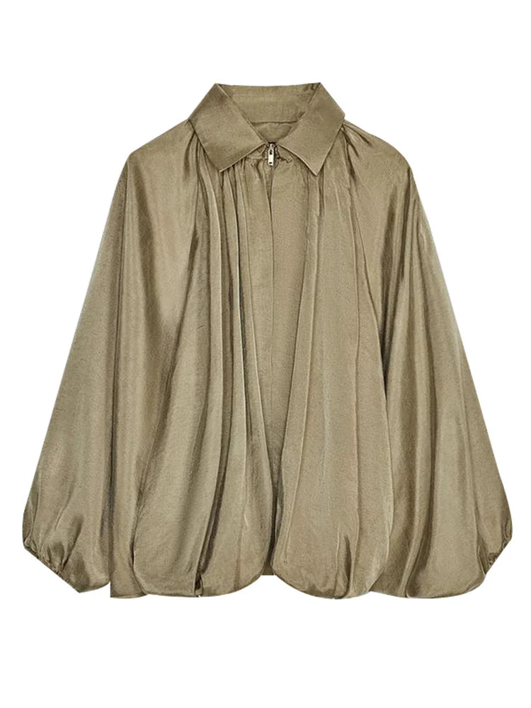 Oversized damesjas met plooien en ballonmouwen – Elise