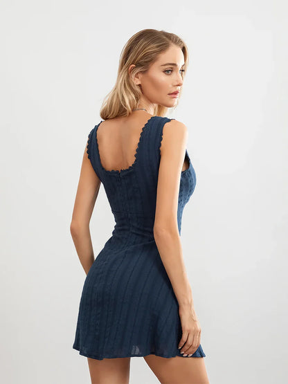 Mini zomerjurk met kant en vierkante hals dames – Estelle