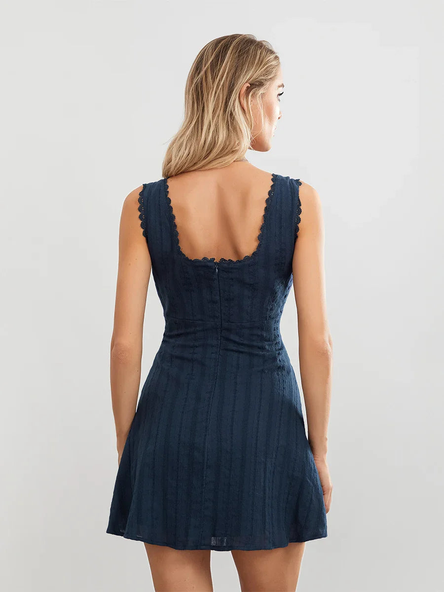 Mini zomerjurk met kant en vierkante hals dames – Estelle