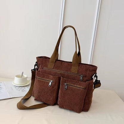Corduroy tote bag met laptopvak voor dames – Rovena
