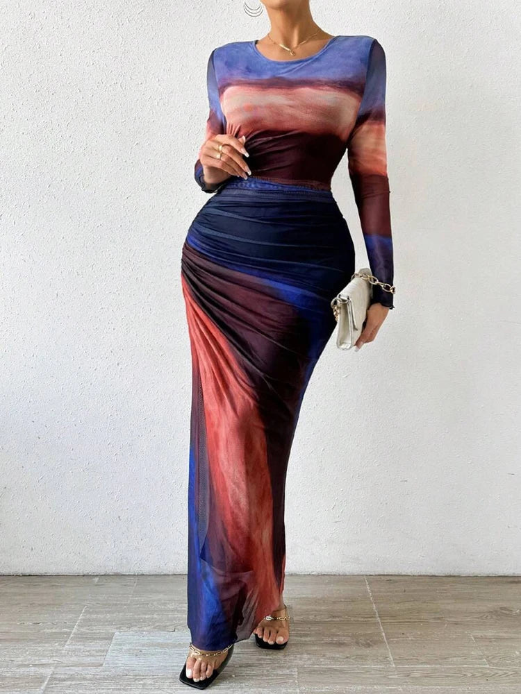 Maxi-jurk met kleurovergang en elegante pasvorm – Sofia