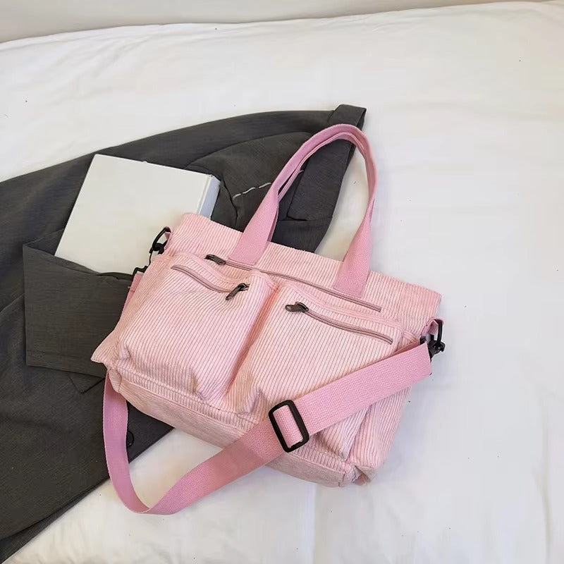 Corduroy tote bag met laptopvak voor dames – Rovena