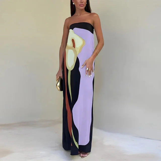 Strapless zomerjurk voor dames met opvallende print – Avanelys