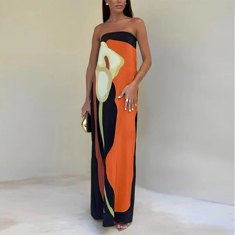 Strapless zomerjurk voor dames met opvallende print – Avanelys