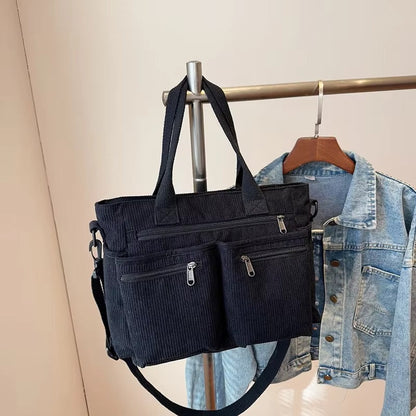 Corduroy tote bag met laptopvak voor dames – Rovena