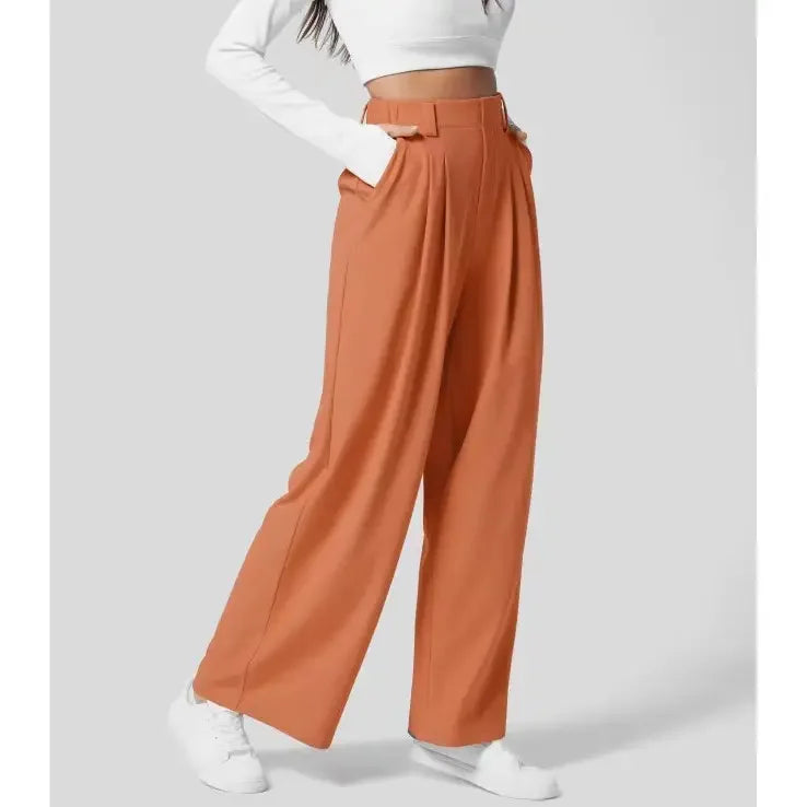 High-waist wide-leg broek met stretch en structuur – Olira