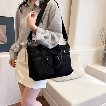 Corduroy tote bag met laptopvak voor dames – Rovena