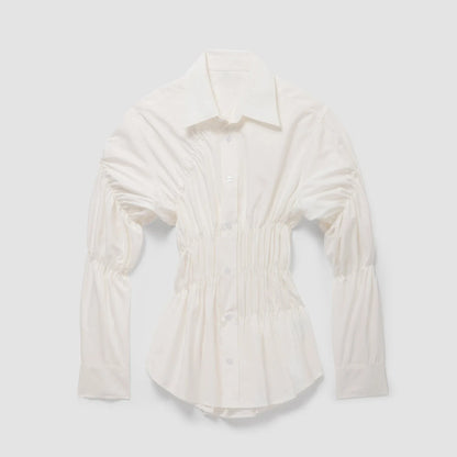Getailleerde damesblouse met ruches en stretch – Noor