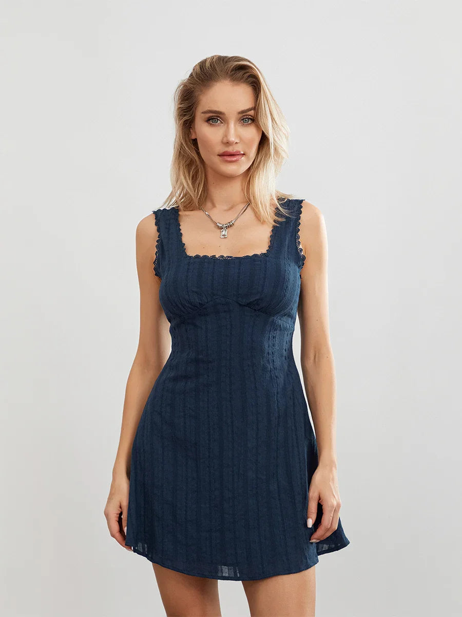Mini zomerjurk met kant en vierkante hals dames – Estelle