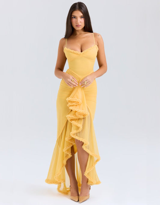 Maxi jurk met ruches en sleep voor dames – Elodie
