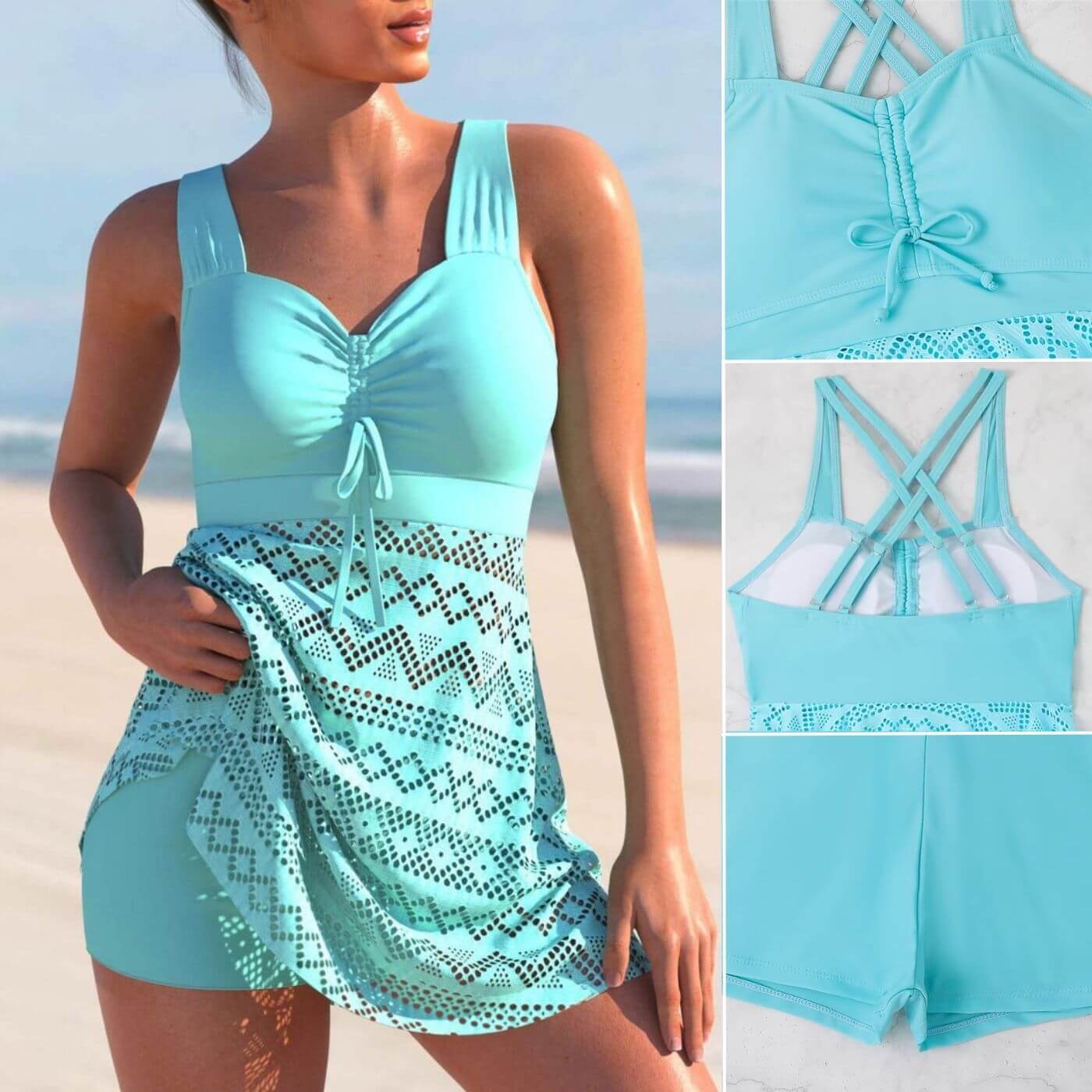 Tweedelig dames badpak met rok en shorts – Cristina