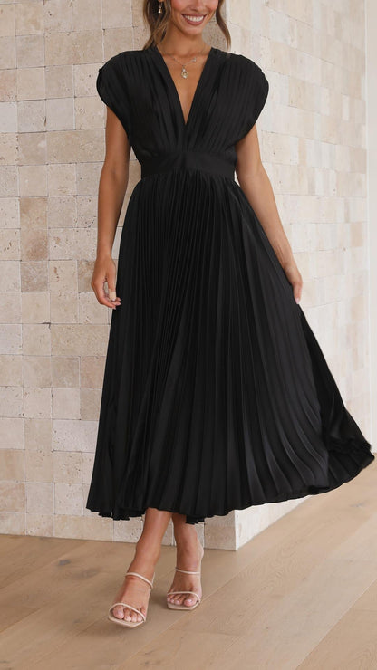 Damesjurk V-hals plooien elegant ademend comfort – Lureanise