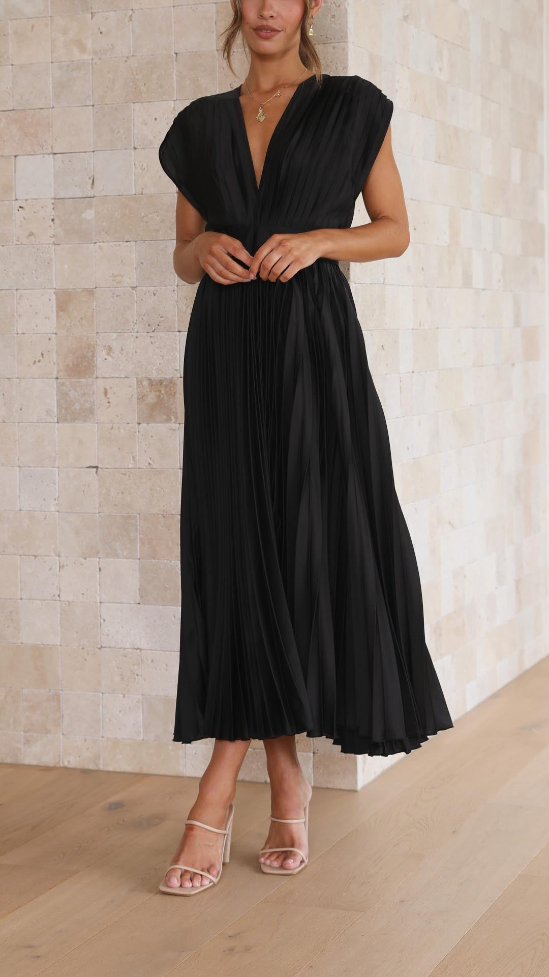Damesjurk V-hals plooien elegant ademend comfort – Lureanise