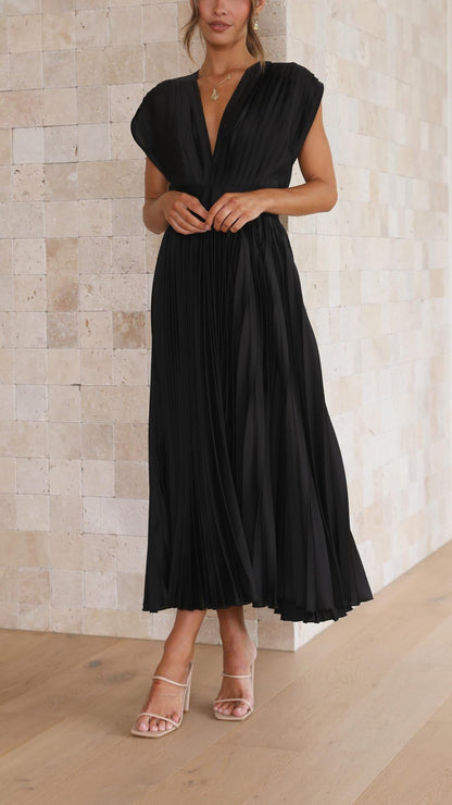 Damesjurk V-hals plooien elegant ademend comfort – Lureanise
