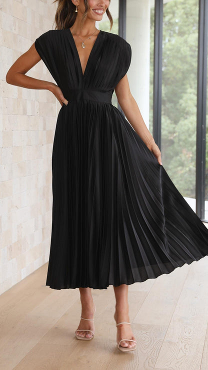 Damesjurk V-hals plooien elegant ademend comfort – Lureanise
