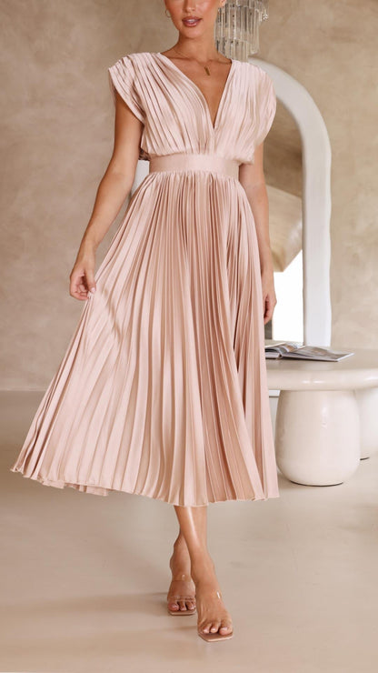 Damesjurk V-hals plooien elegant ademend comfort – Lureanise