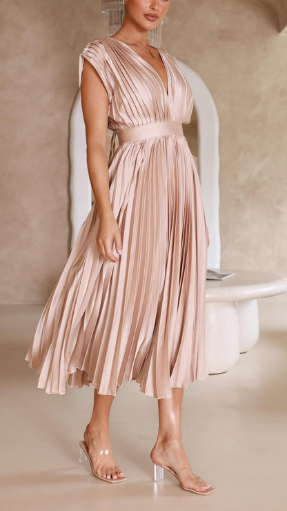 Damesjurk V-hals plooien elegant ademend comfort – Lureanise