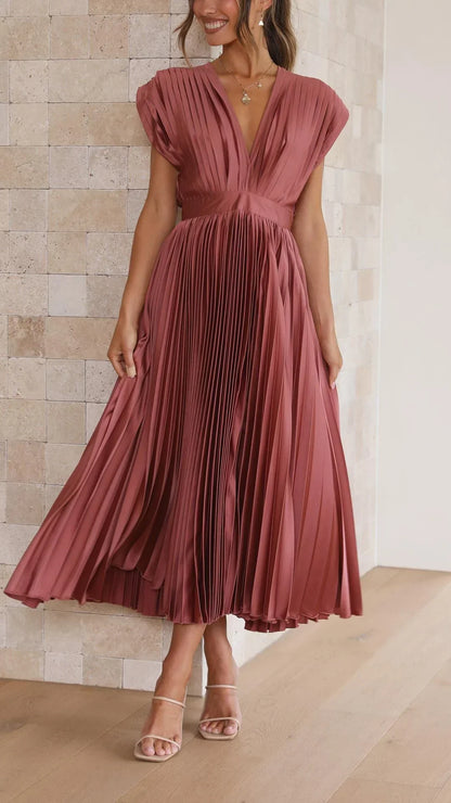 Damesjurk V-hals plooien elegant ademend comfort – Lureanise