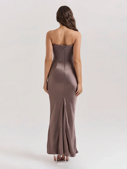 Strapless satijnen maxi-jurk met drapering – Rosalind