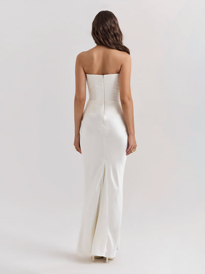 Strapless satijnen maxi-jurk met drapering – Rosalind