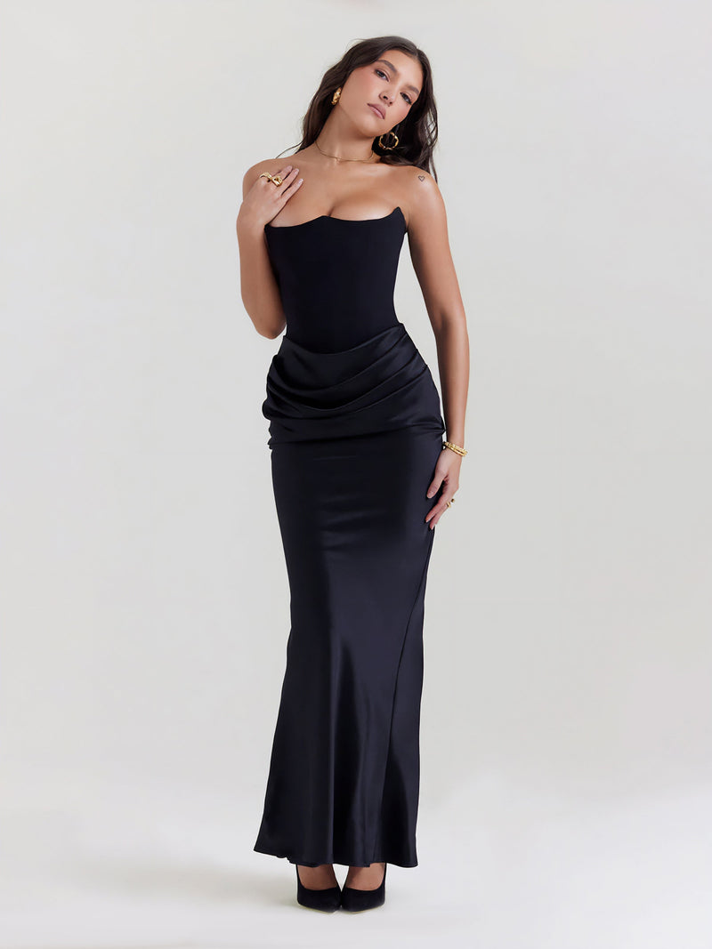 Strapless maxi-jurk met satijnen glans – Elle