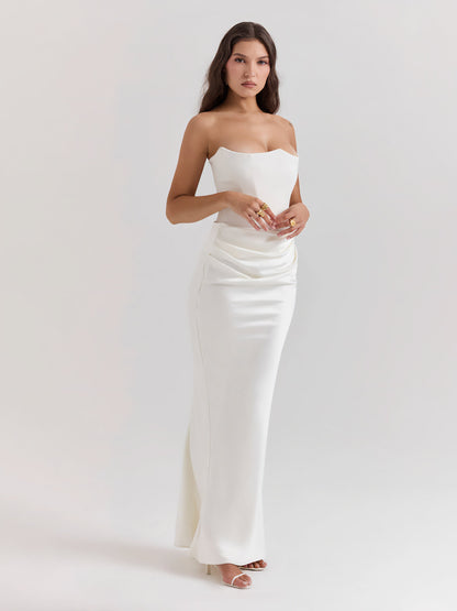 Strapless maxi-jurk met satijnen glans – Elle