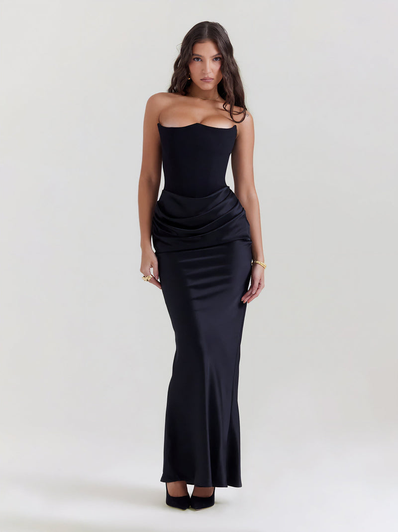 Strapless maxi-jurk met satijnen glans – Elle